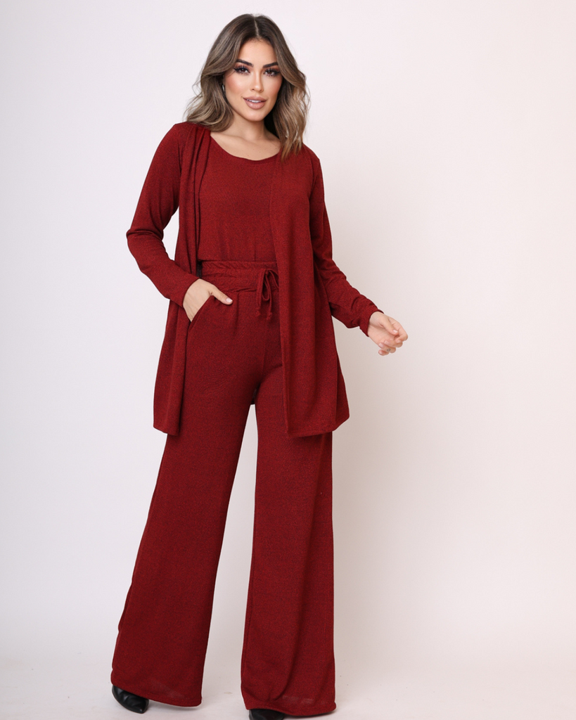 Conjunto Feminino 3 Peças Calça Regata E Cardigan - Ana Paula Vermelho