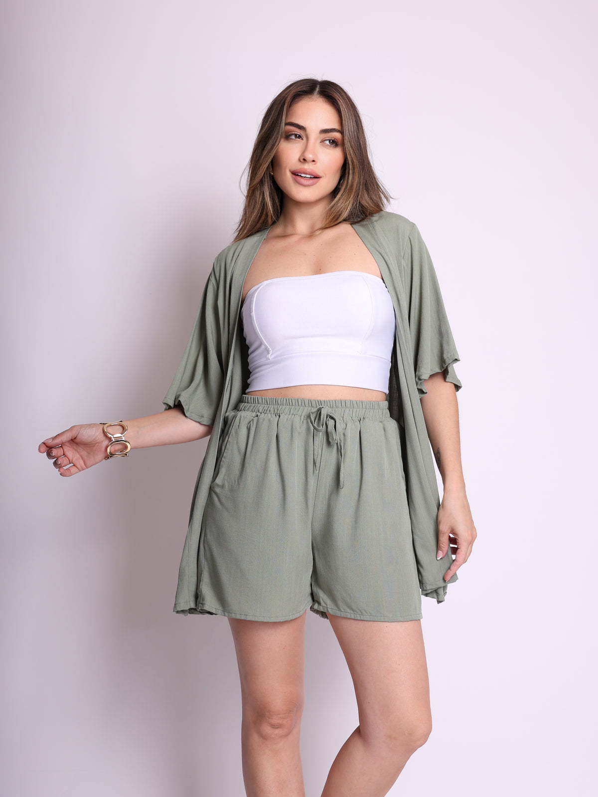 Conjunto Short e Kimono- Lin Verde