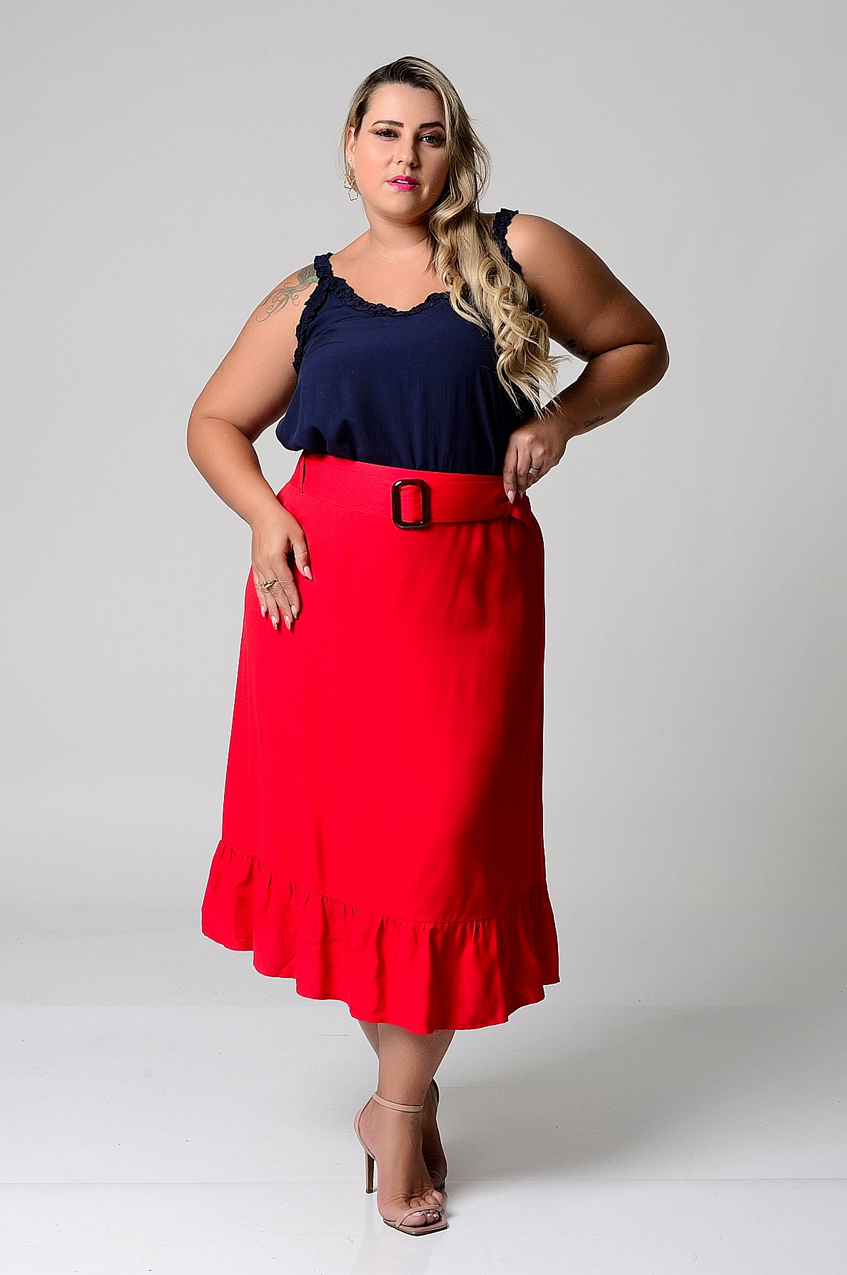 Saia Viscose Plus Size- Verônica Vermelha